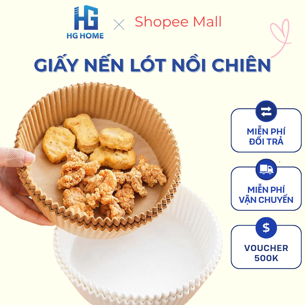 Combo 50 Miếng Giấy Lót Nồi Chiên HGHOME Hình Khuôn Bánh Giấy, Nến Thấm Dầu Mỡ Bám Vào Nồi Chiên Không Dầu