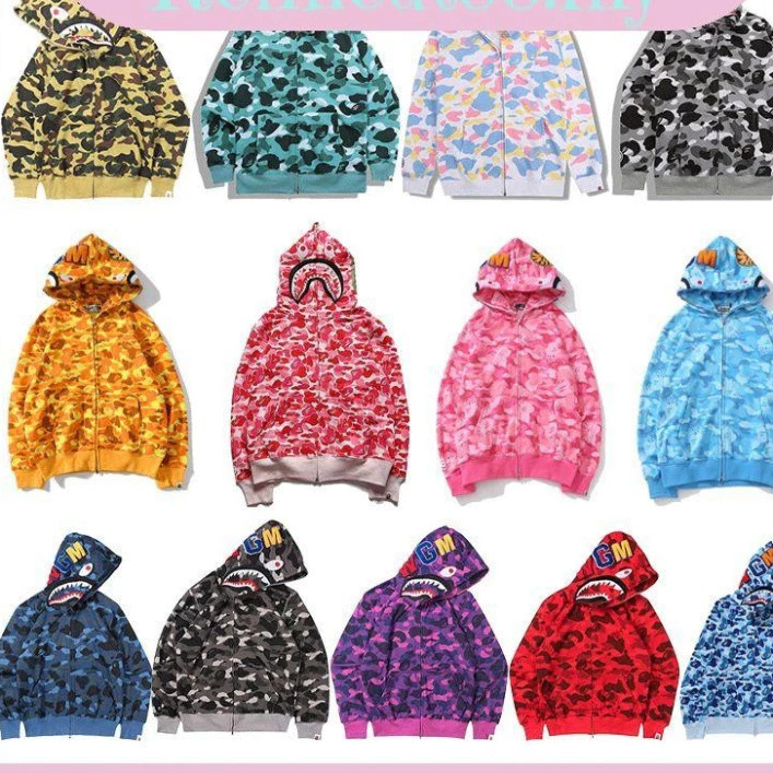 [TOP] Áo hoodie unisex BAPE kiểu cá mập với dây kéo -Áo Hoodie Cá mập Phong cách trẻ trung hot hit 2025