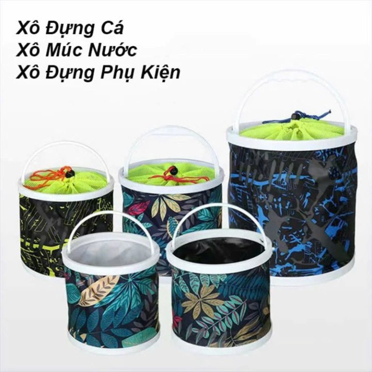 Xô đựng cá, múc nước, đựng phụ kiện đa năng gấp gọn kèm dây gykkcc