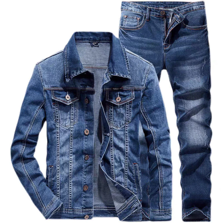Bộ Đồ Chạy Thời Trang: Quần Jeans và Áo Khoác Denim Nam Cao Cấp 2 trong 1
