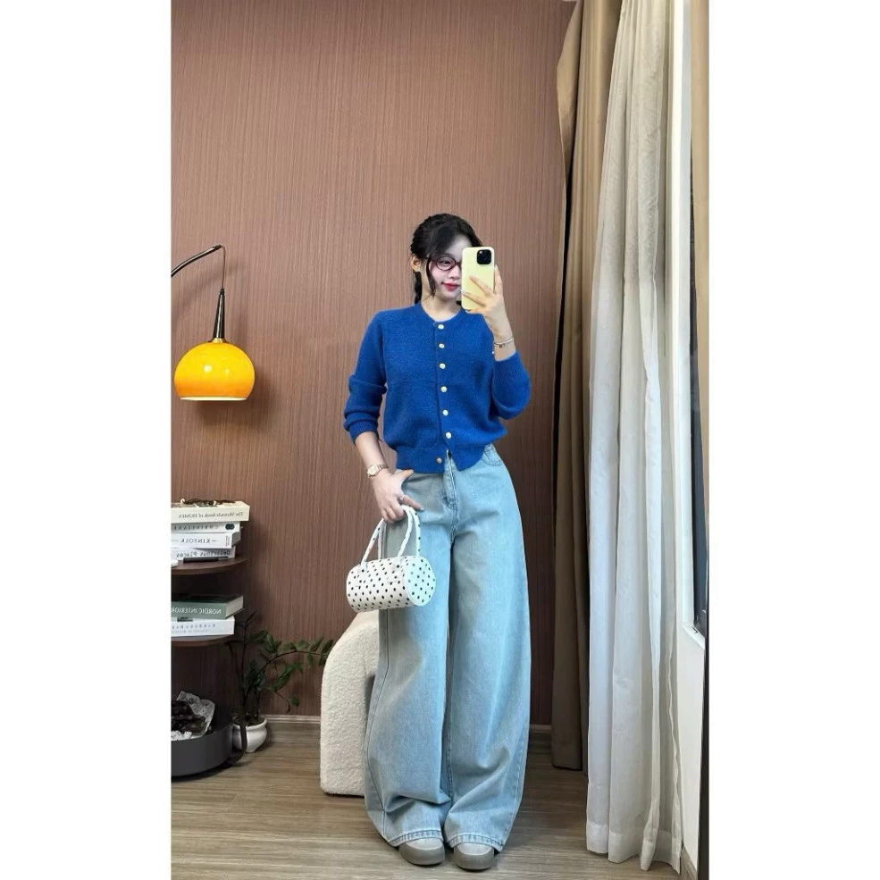 Áo khoác cardigan len lông thỏ EGG, cúc đồng, dày dặn - Sẵn hàng QC!