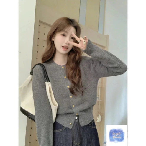 Cardigan Len Cổ Tròn Cúc Vàng Đẹp Mắt, Áo Len Lông Thỏ Hàn Quốc Mác Egg | Thảo Chi