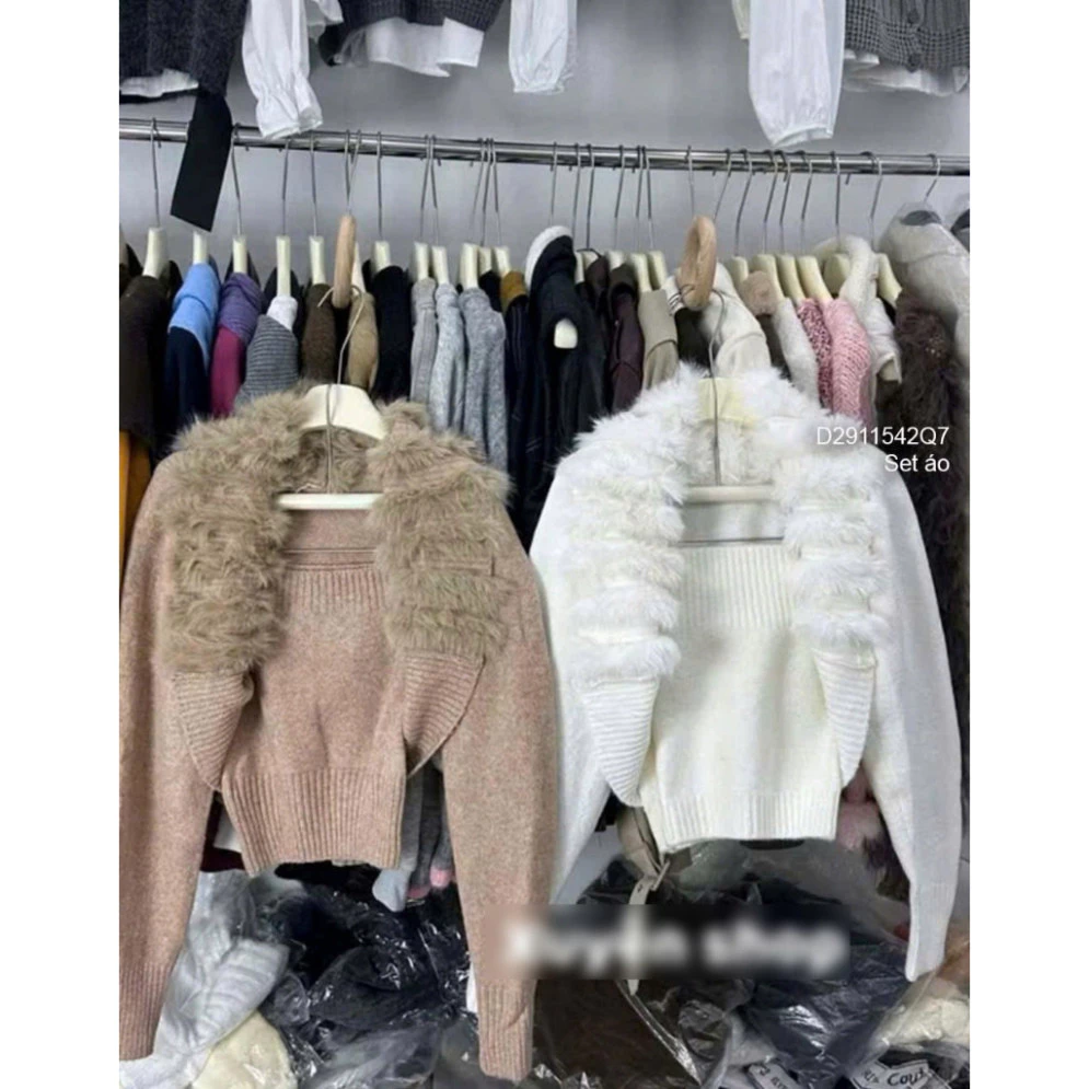 Bộ 2 món áo len và áo khoác lông tay dài, áo quây bên trong - Hàng chất từ TOMBI SHOP!