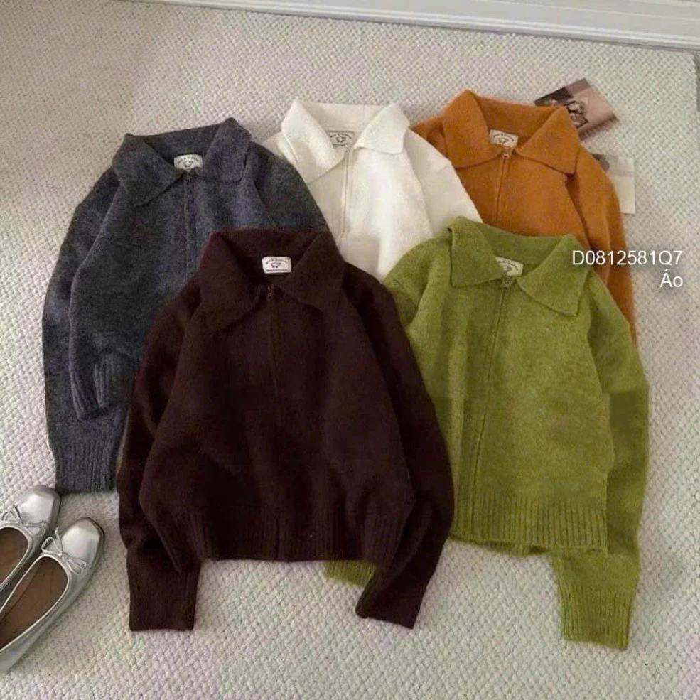 Áo len thỏ lông mềm mại với dây kéo cổ bẻ, tay dài - Hàng QC! TOMBI SHOP