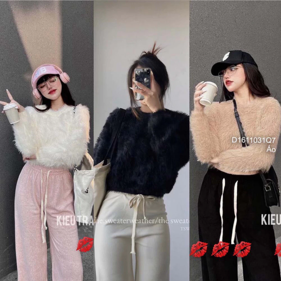 Áo len cổ tròn tay dài dáng croptop xinh xắn, sẵn hàng ngay!