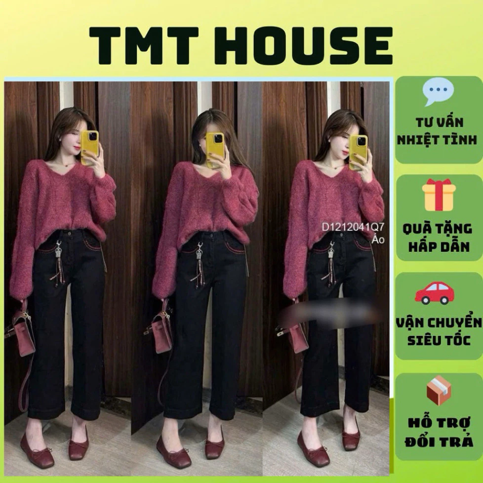"Áo len cổ tim màu hồng sang trọng, tay dài và thoải mái từ TMT HOUSE"