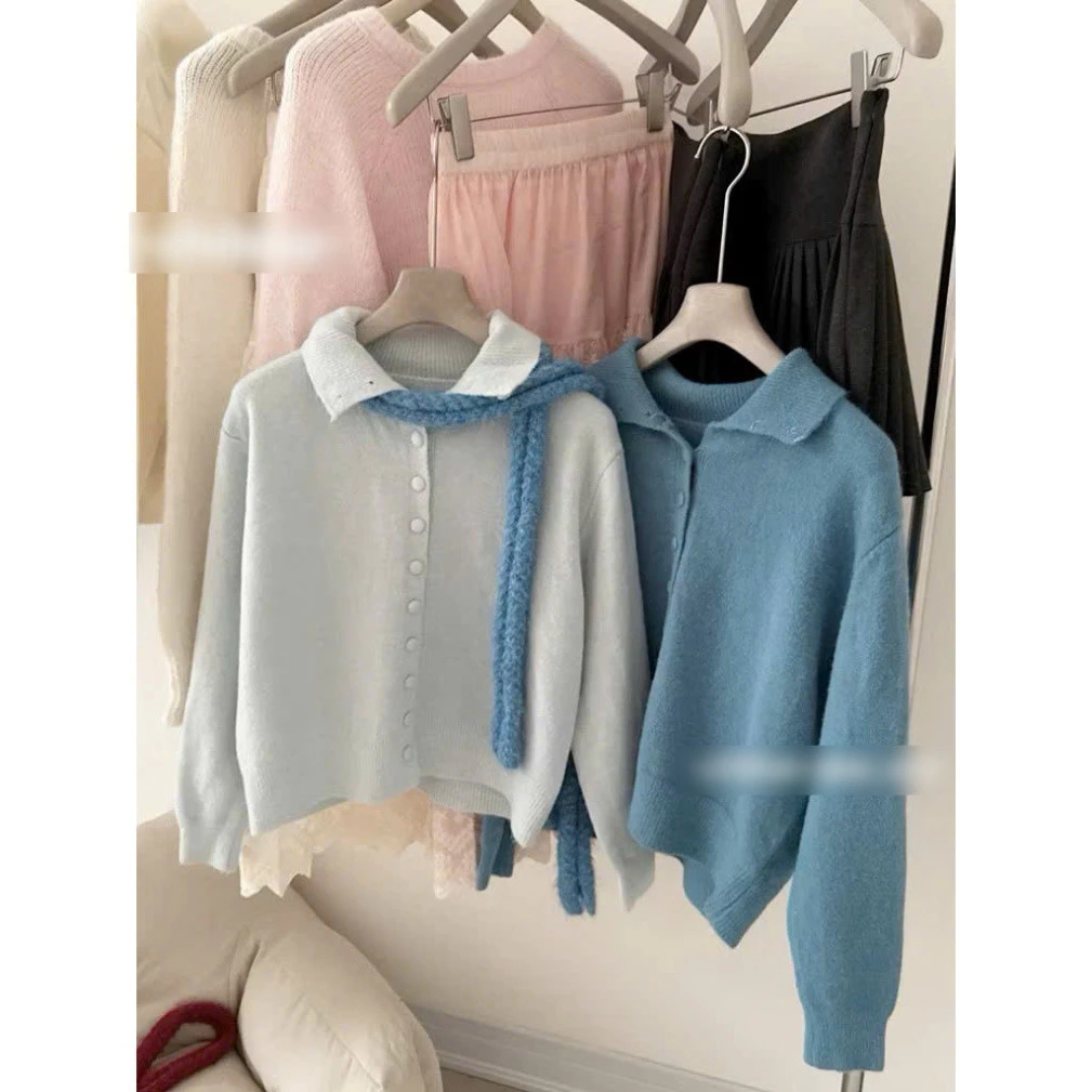 Áo len lông thỏ cổ bẻ thiết kế nút bọc - Đẳng cấp từ TOMBI SHOP!