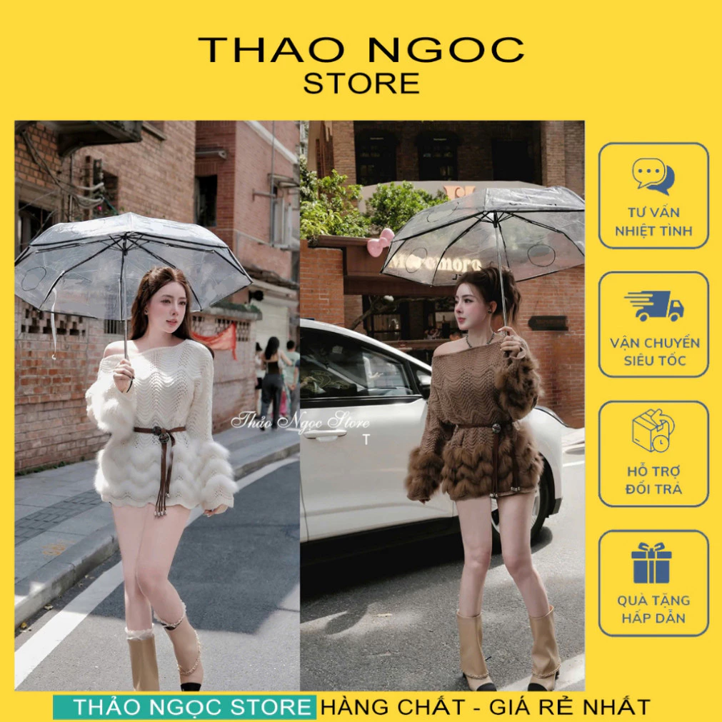 ``Áo len dáng rộng nữ tay dài phối lông thỏ, hàng nhập khẩu chất lượng! (Còn hàng, ảnh thật) - THẢO NGỌC STORE``