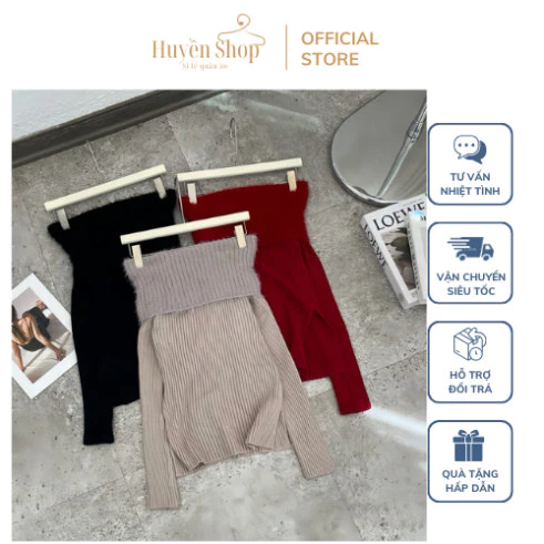 Áo Len Trễ Vai Kiểu Tiểu Thư Lông Tuyết Xẻ Hàng QC, Dưới 58kg - Xu Hướng 2023 tại Huyền Shop