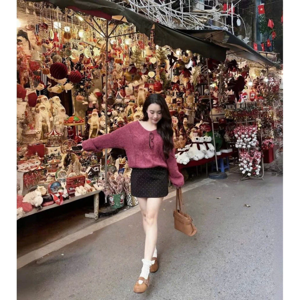 Áo len thừng cổ tim phối da cho nữ bigsize 60-90kg, tay dài lông thỏ êm ái.