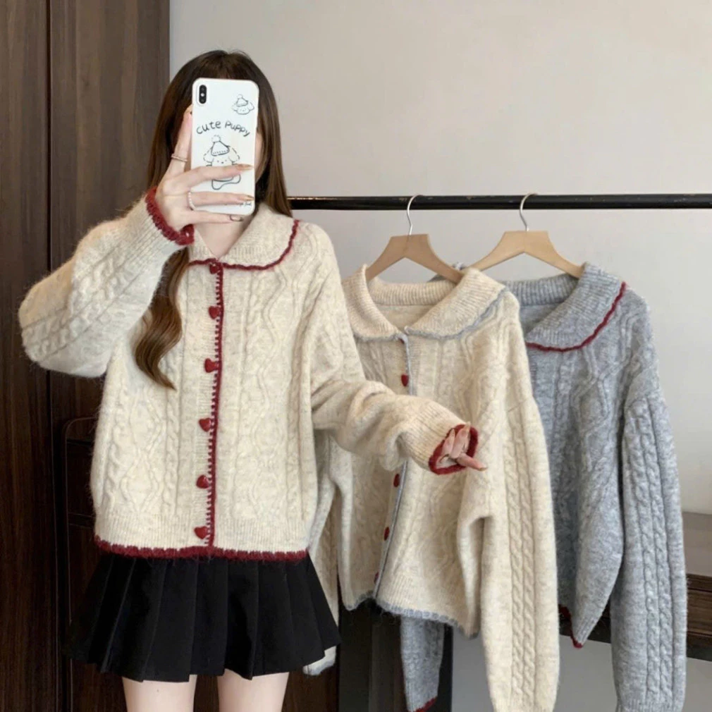 Áo Cardigan Dệt Kim Lông Thỏ Cổ Sen Cực Cool, Tay Dài Phong Cách Hàn Quốc | Bé Tiu