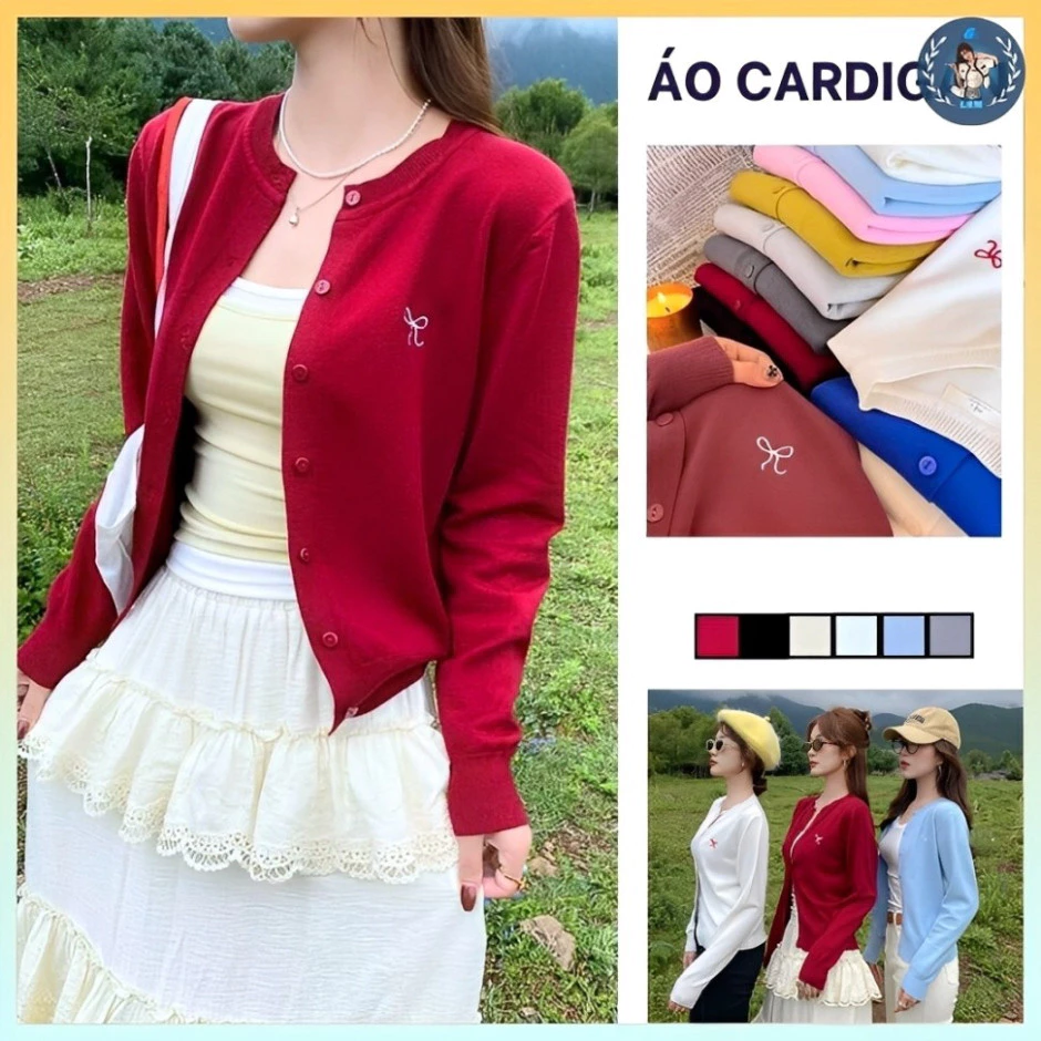Áo Cardigan Len Cổ Tròn Logo Nơ Lông Thỏ - Dày Mịn, Mặc Được 2 Kiểu Thời Trang🔝