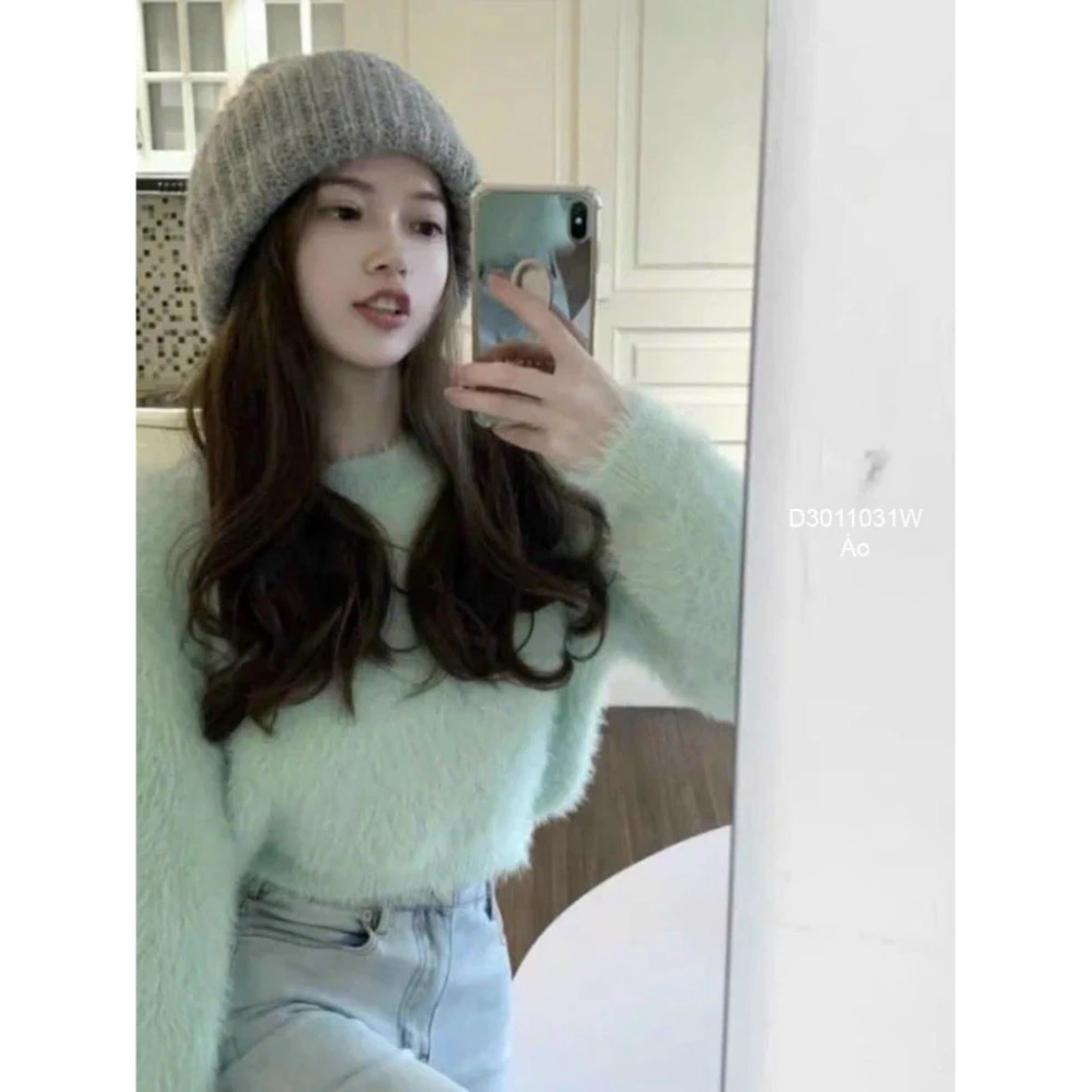 Áo croptop nữ tay dài cổ tròn mềm mại, giữ ấm hoàn hảo | A&JEAN STORE