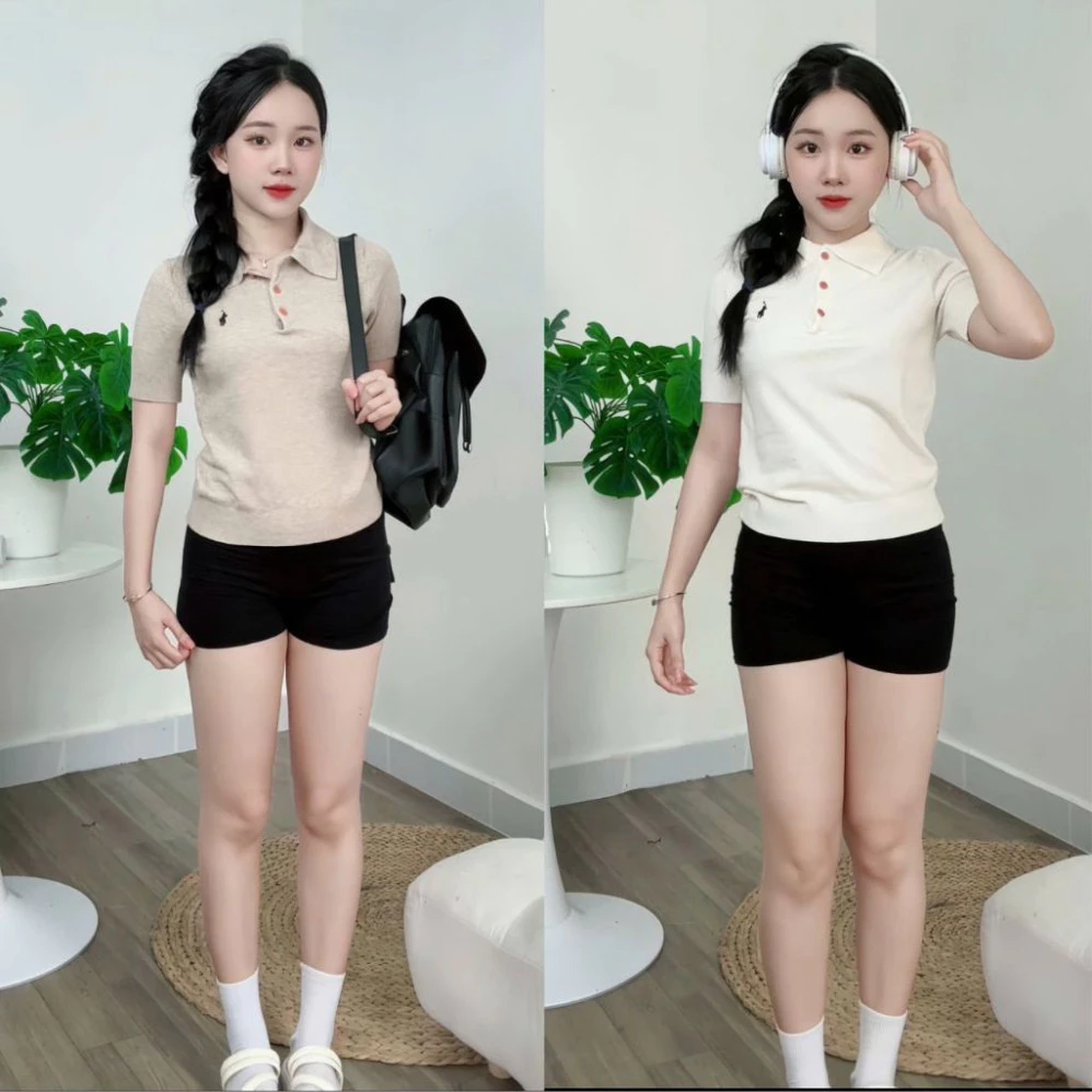 Áo Len Polo Lông Thỏ Thêu Logo Ngựa Cúc Đỏ, Thiết Kế Sang Chảnh Labibi (Hàng QC)