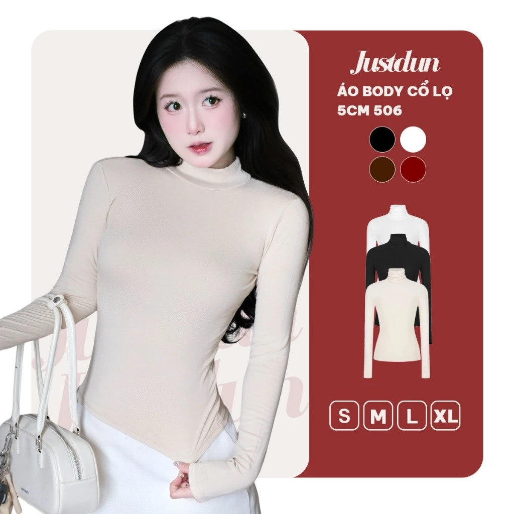 Áo Thun Nữ Ôm Body Tay Dài, Cổ Cao 5 Phân JUSTDUN 506 - Chất Cotton Mịn Cao Cấp,Co Giãn 4 Chiều Mintt