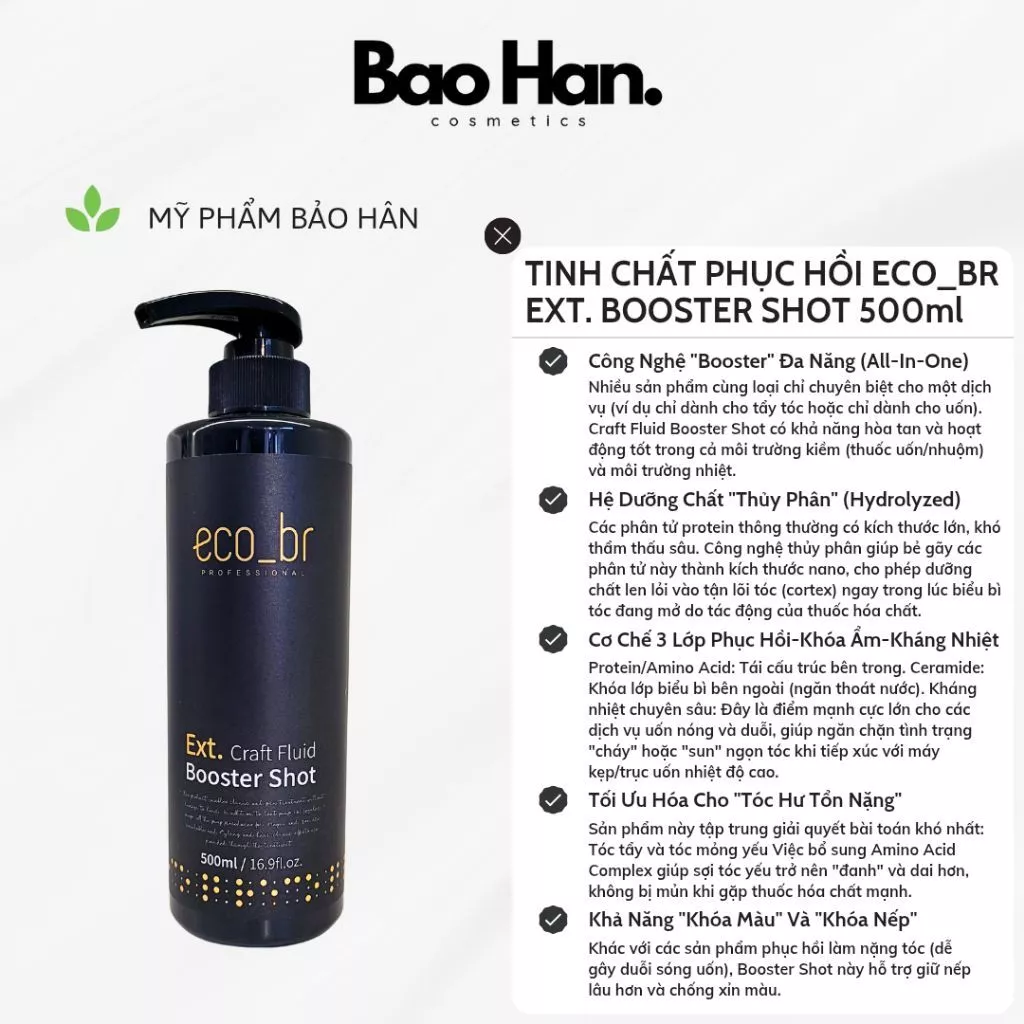 TINH CHẤT PHỤC HỒI ECOBR EXT. BOOSTER SHOT 500ml- PHỤC HỒI LIÊN KẾT TÓC , CHỐNG CHÁY KHI UỐN DUỖI NHUỘM , KHÓA MÀU TẨY