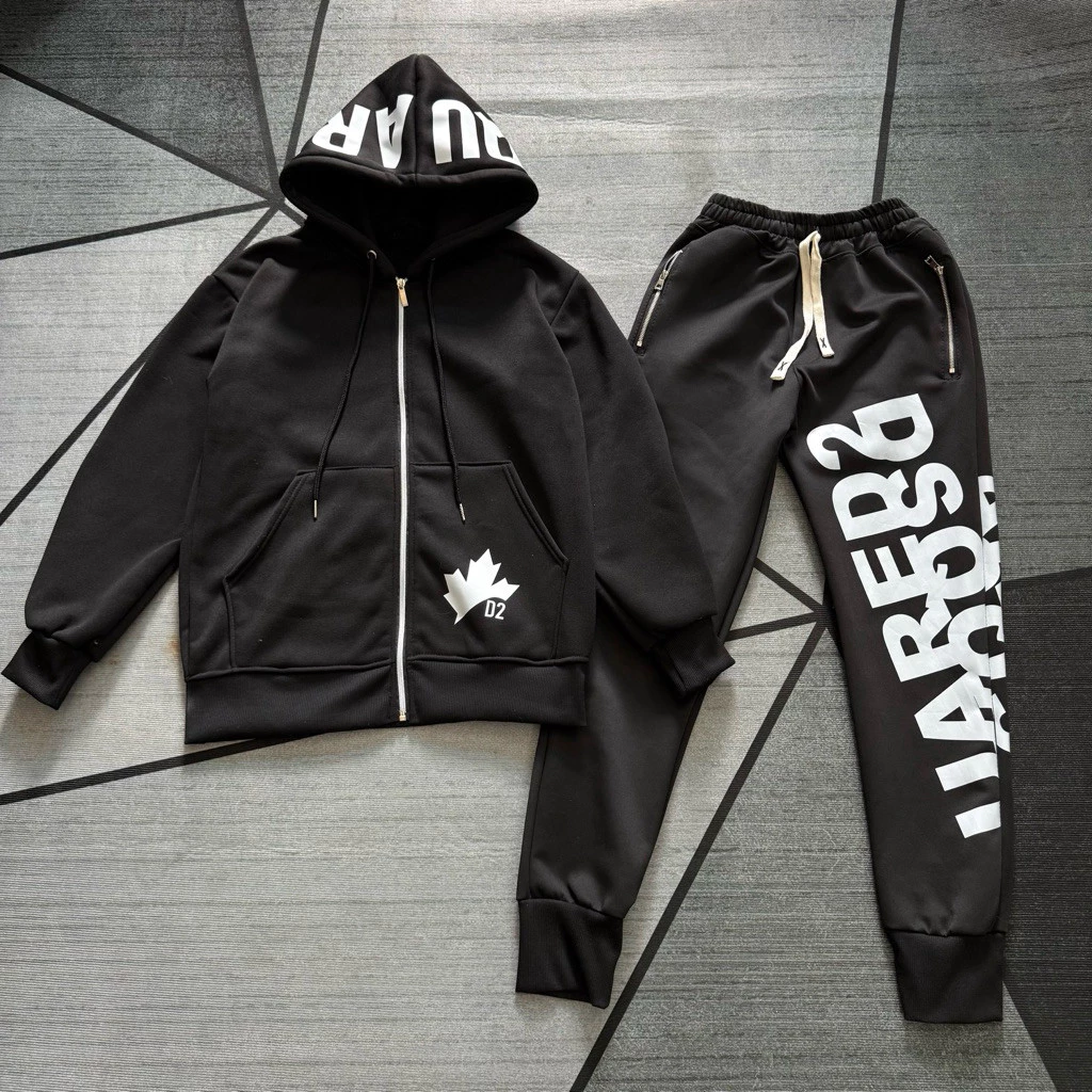 ÁO KHOÁC HOODIE D2 LÁ PHONG CHẤT NỈ BÔNG CHỮ IN MŨ 2 LỚP. SET BỘ ÁO KHOÁC LÁ PHONG+QUẦN D2 KHOÁ HOT CHẤT NỈ BÔNG NAM NỮ