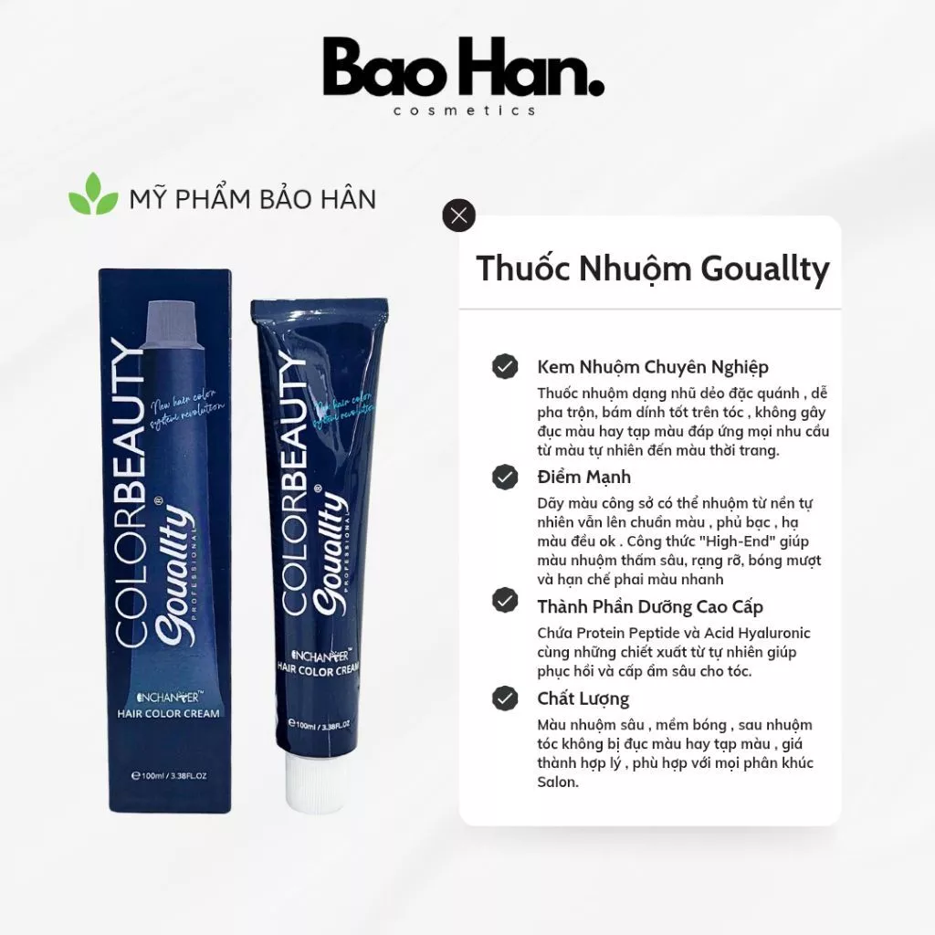 THUỐC NHUỘM TÓC GOUALLTY 100ml - KEM NHUỘM CHUYÊN NGHIỆP , LÊN MÀU CHUẨN , BỀN ĐẸP, PHỦ BẠC TỐT, SIÊU BÓNG MƯỢT