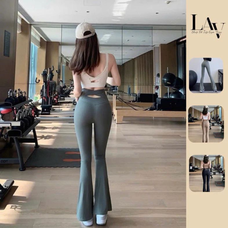 Quần legging cạp cao nâng mông ống loe cho yoga, thể thao chất liệu thun lạnh