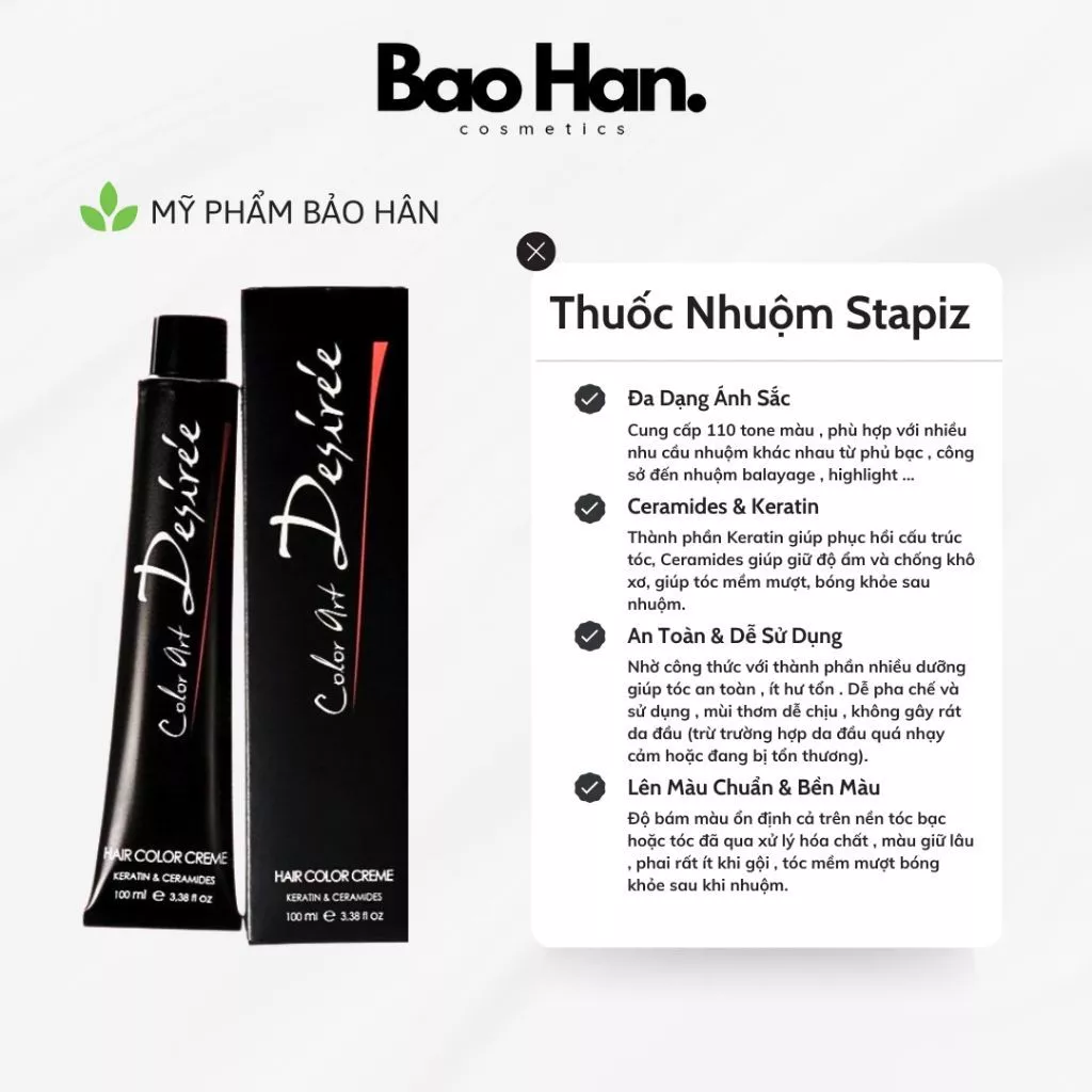 THUỐC NHUỘM TÓC STAPIZ COLOR ART DESIRÉE 100ml - BỔ SUNG KERATIN & CERAMIDES - 110 TÔNG MÀU ĐA DẠNG , TIÊU CHUẨN EU