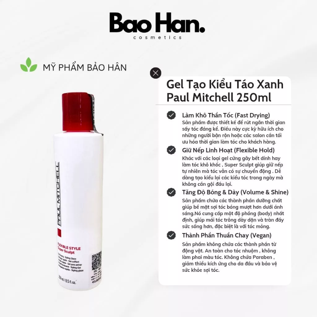 ​GEL TẠO KIỂU TÓC PAUL MITCHELL SUPER SCULPT - GEL MÙI TÁO , GIỮ NẾP TÓC UỐN , KHÔ NHANH , KHÔNG BẾT DÍNH 250ml