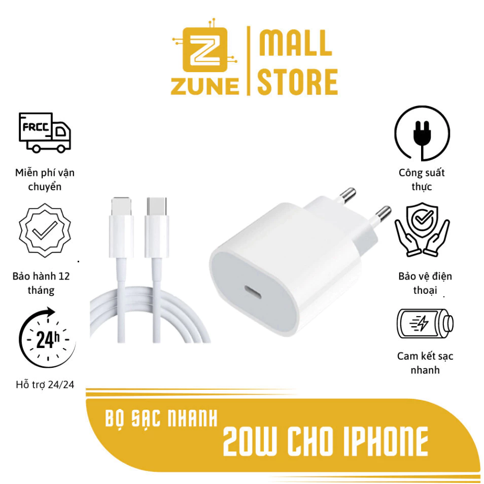 Bộ Sạc Nhanh 20W Cao Cấp - Đảm Bảo An Toàn và Ổn Định -Không Nóng Máy( ZUNETECH )