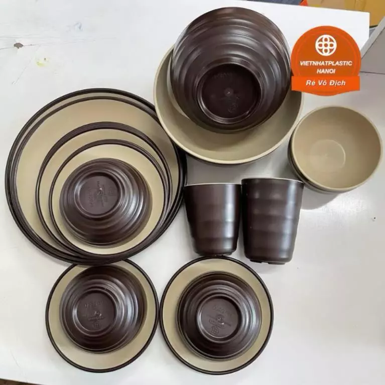 Đĩa nhựa, bát nhựa, đĩa chấm thái 2 màu 5 size nhựa Việt Nhật cao cấp, đĩa nhựa tròn decor quán ăn
