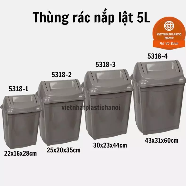 (Xuất VAT) Thùng rác lật nhiều size nhựa Việt Nhật nhiều kích cỡ 5,9,12,45Lit 5318