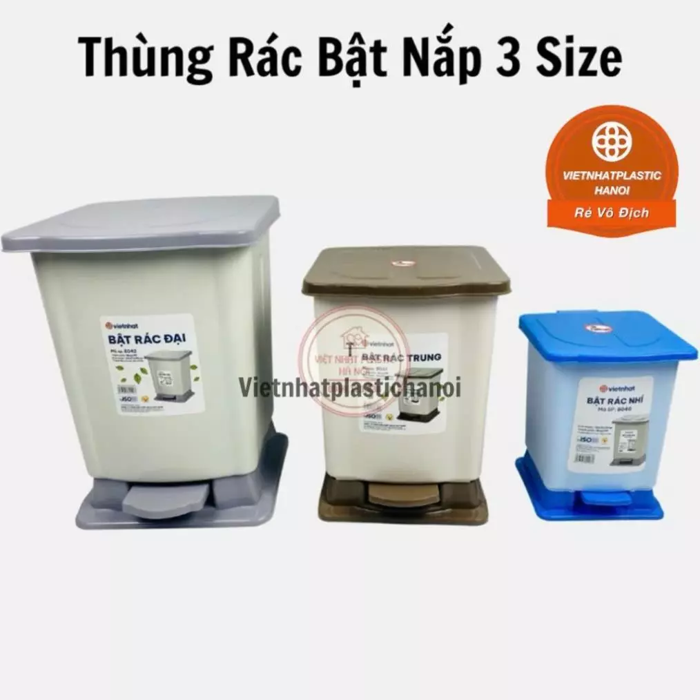 (Xuất VAT) Thùng rác bật nắp 3 size Nhựa Việt Nhật, đựng rác, có nắp đậy 8040 (chỉ đi đc 4 cái/ đơn)
