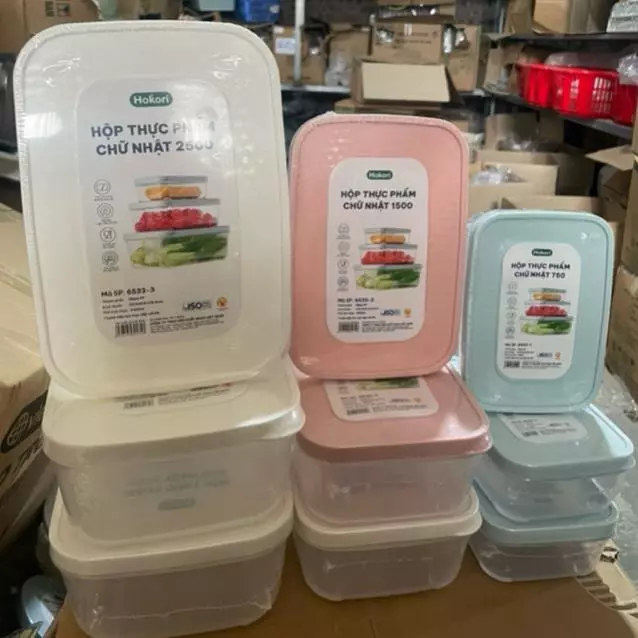 (Giá sỉ) XẢ KHO - Combo 12 bộ hộp thực phẩm chữ nhật Hokori (MS:6533) Việt Nhật, Hộp Đựng thực phẩm an toàn cho sức khỏe