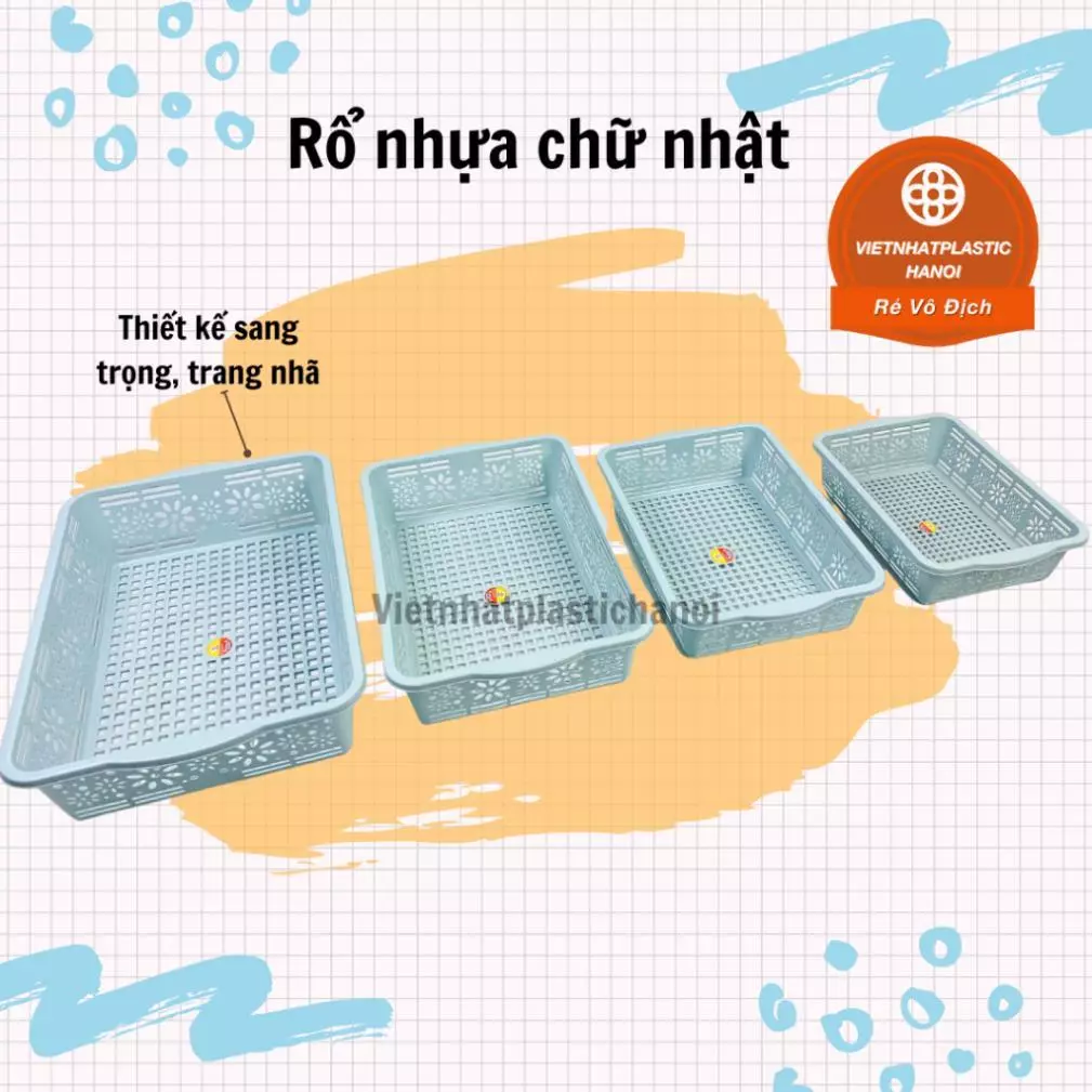 (Xuất VAT) Rổ Nhựa Hình Chữ Nhật Chính hãng Việt Nhật- 3455/3456/3457