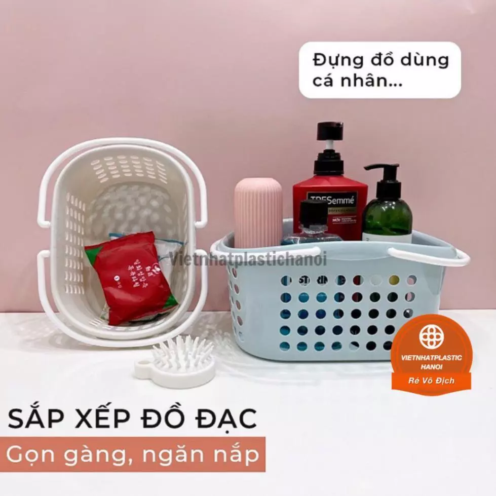 (Xuất VAT) Giỏ đựng đồ đa năng có quai cầm 3 size Nhựa Việt Nhật, Giỏ nhựa có quai nhà tắm, phòng bếp để đồ đa năng