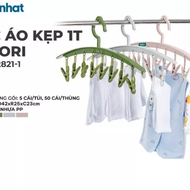(Xuất VAT) Móc phơi đồ 8 kẹp nhựa Việt Nhật  móc treo quần áo tất