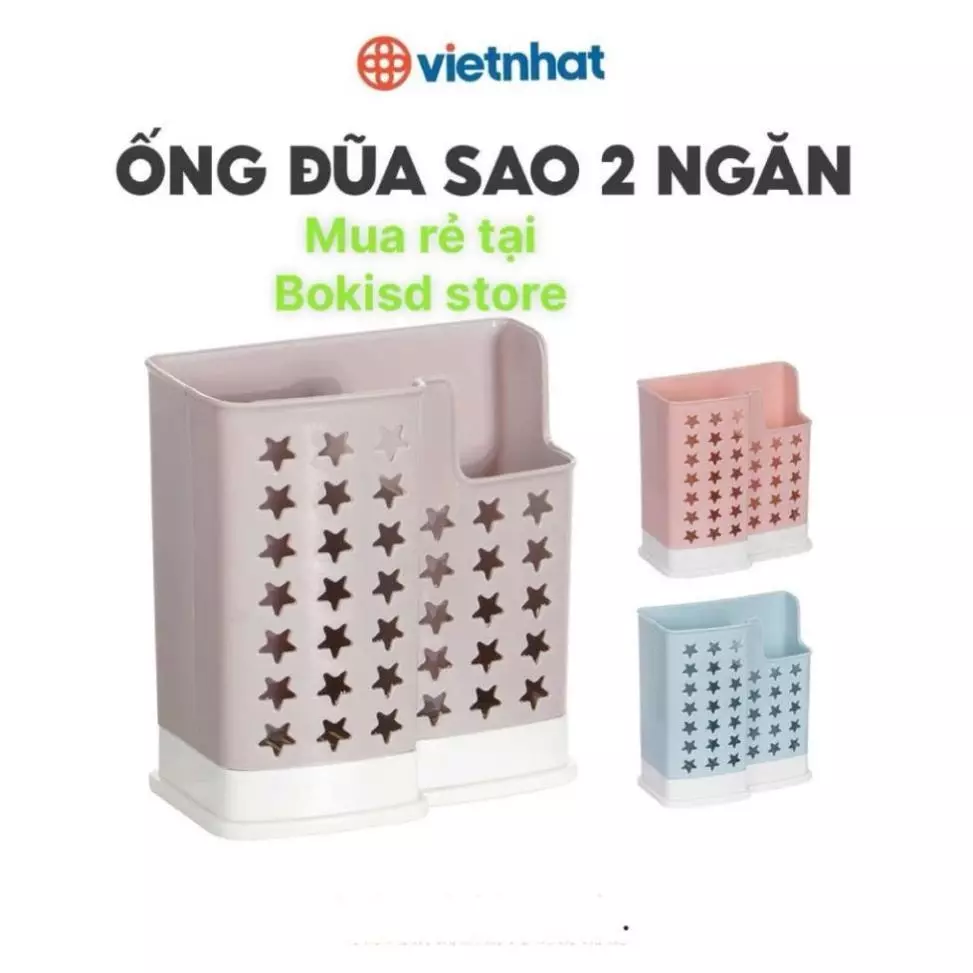 (Xuất VAT) Ống đựng đũa, thìa hình sao Việt Nhật (2772) giỏ đựng đũa, thìa, muỗng 2 ngăn để bàn có lỗ để treo