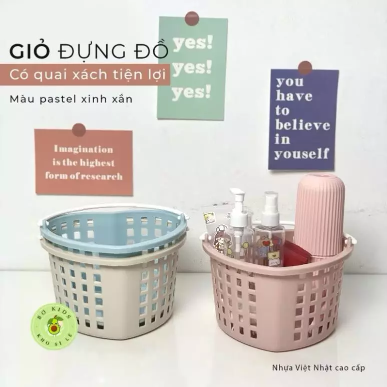 (Xuất VAT) Giỏ nhựa đựng đồ, giỏ nhựa có quai xách hình trái tim (MS: 3243), rổ đựng đồ đa năng Việt Nhật cute
