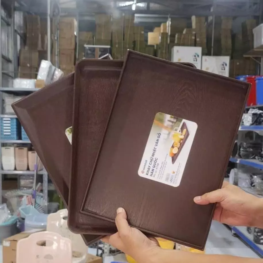 (Xuất VAT) Khay chữ nhật vân gỗ Hàn Quốc nhựa VIỆT NHẬT - Đựng đồ ăn, phục vụ hàng quán - 5708/9/10/11/12