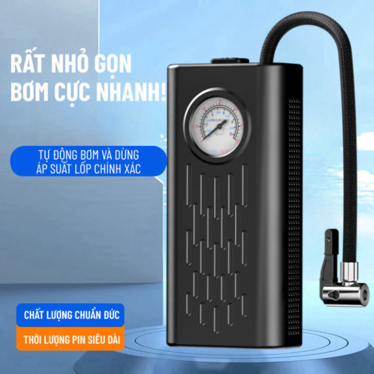 Máy bơm lốp ô tô không dây cầm tay sạc USB ngắt tự động, thiết kế nhỏ gọn công suất lớn - HGHOME