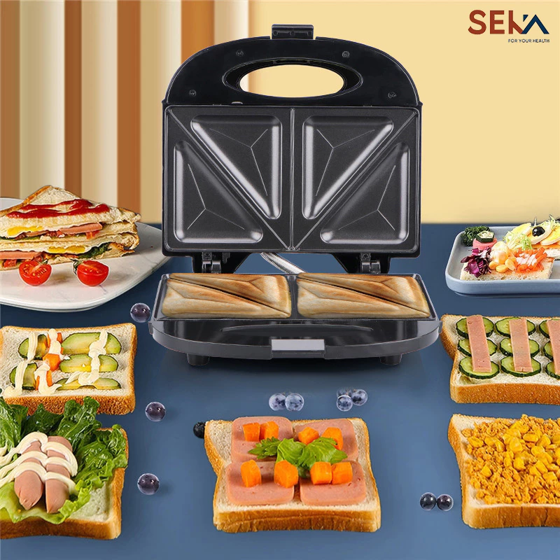 Máy nướng bánh mì sandwich SEKA SK550 Màu Đen, Máy kẹp nướng bánh mì nướng nhanh chín đều, chống dính tốt