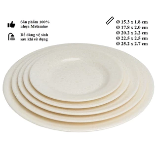 Dĩa tròn cạn nhựa Melamine vân đá trắng nhiều Size