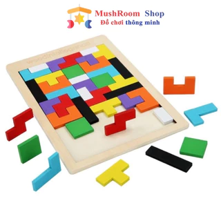 Đồ Chơi Xếp Hình Thông Minh Bằng Gỗ Tetris MUSHROOM Cho Bé, Giáo Cụ Montessori