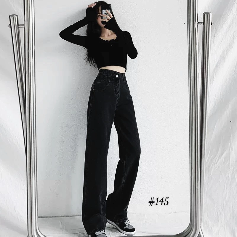 Quần ống suông rộng kaki nữ hàng vnxk kiểu quần baggy nữ kaki lưng cao từ 40kg đến 80kg bigsize MS145 2KJean
