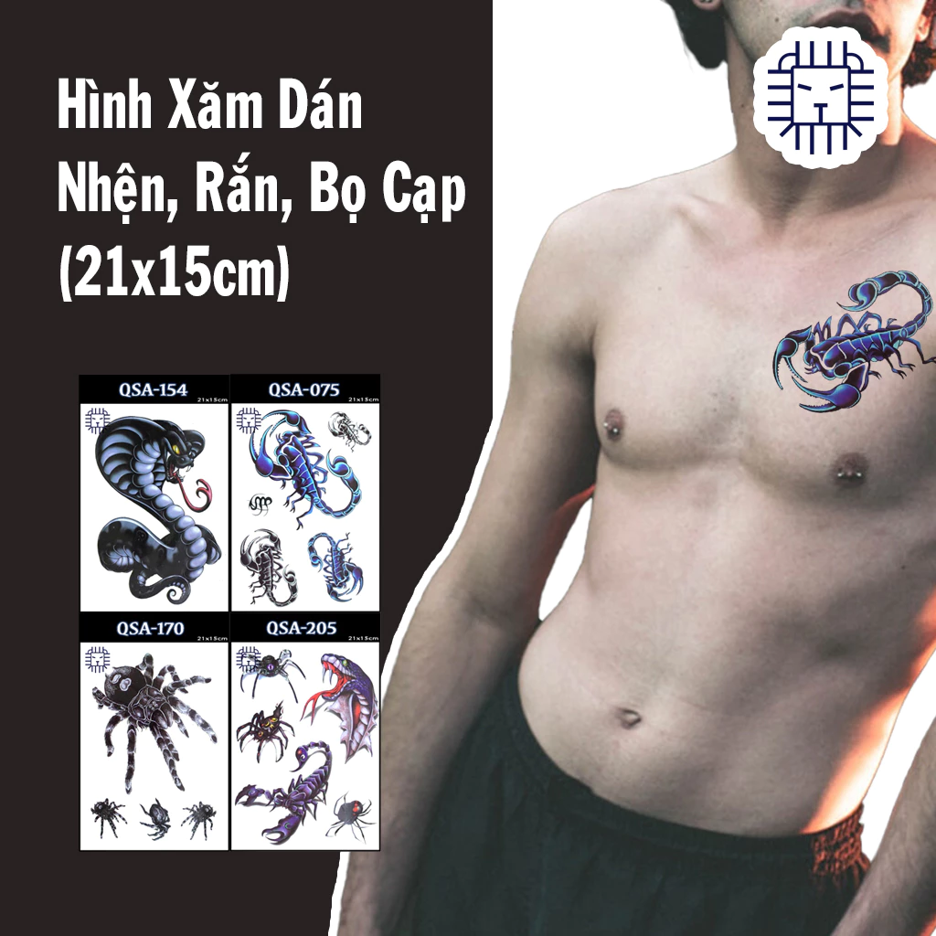 [Loại Ngắn Ngày] Hình Xăm Dán Nhện, Rắn, Bọ Cạp Chụp Ảnh, Đóng Phim, Dễ Dàng Tẩy Xóa - Dùng 2-5 Ngày (21x15cm)