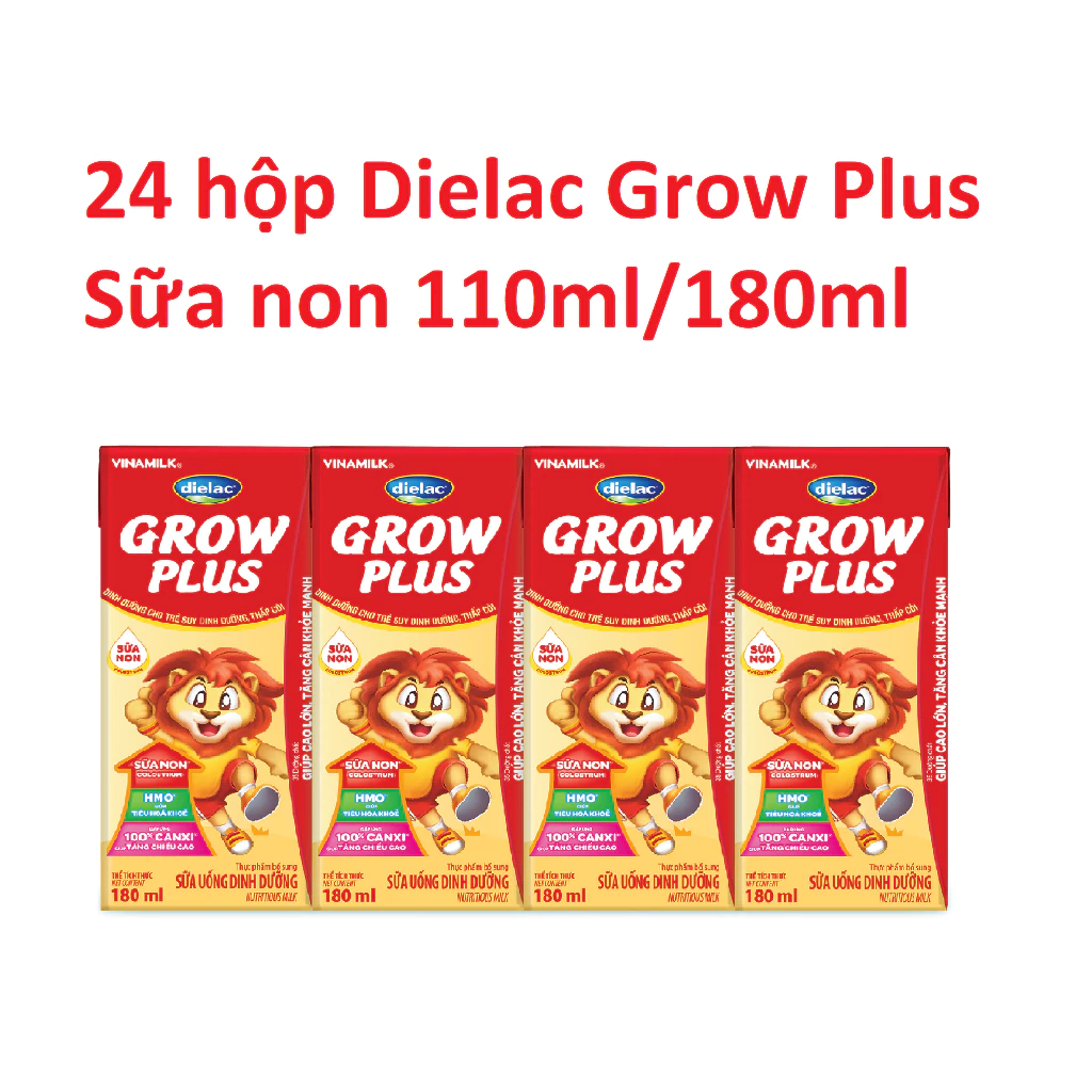 Combo 24 hộp Sữa bột pha sẵn Vinamilk Dielac Grow Plus hộp 110ml/ hộp 180ml (Sữa non)