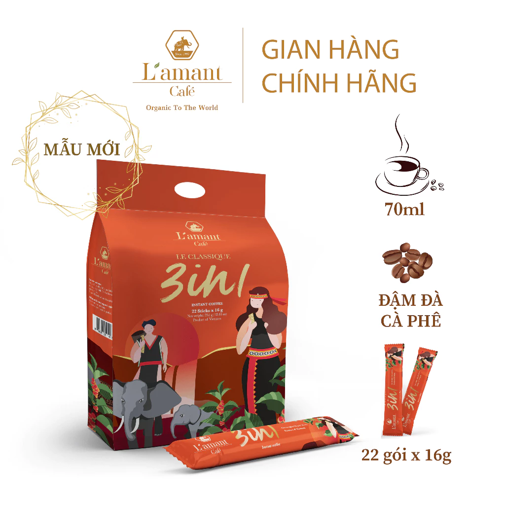 Cà phê hòa tan L'amant 3IN1 - L'amant Café 3IN1 Instant Coffee (22 gói x 16gr)