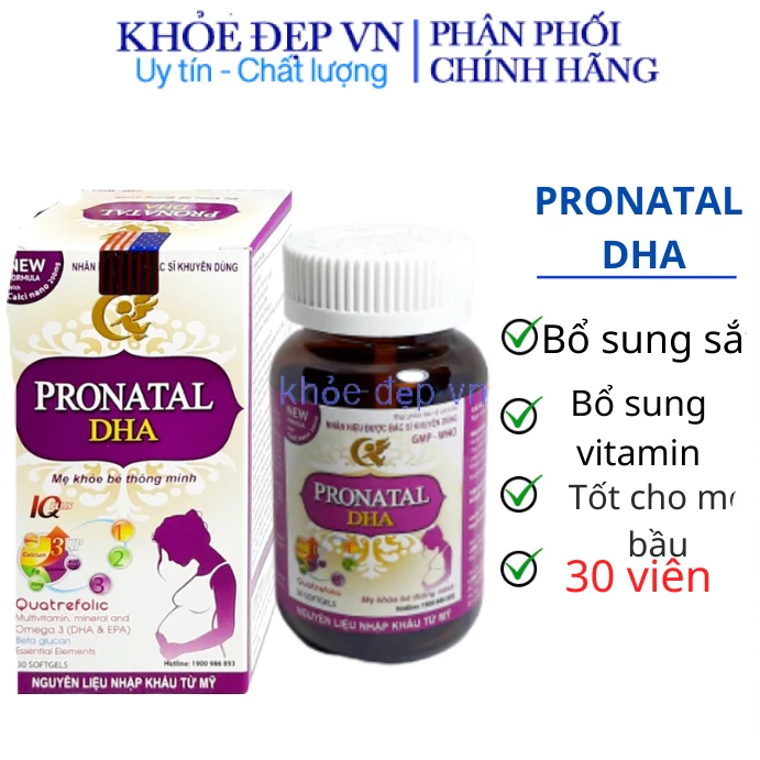 Viên uống pronatal DHA bổ sung sắt, các vitamin và giúp bồi bổ cơ thể, tăng cường sức đề kháng, nâng cao sức khỏe, lọ 30