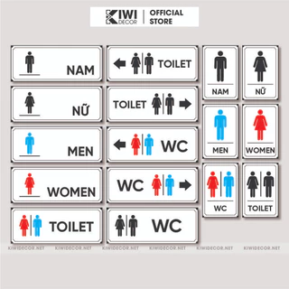 Biển Nhà Vệ Sinh, Toilet, WC, Nam/ Nữ - Chất liệu Gỗ dán tường, dán kính siêu chắc, siêu bền