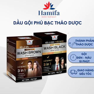 Dầu gội phủ bạc Hamifa nhuộm tóc đen và nâu chỉ 10p thành phần thảo dược hộp 6 gói