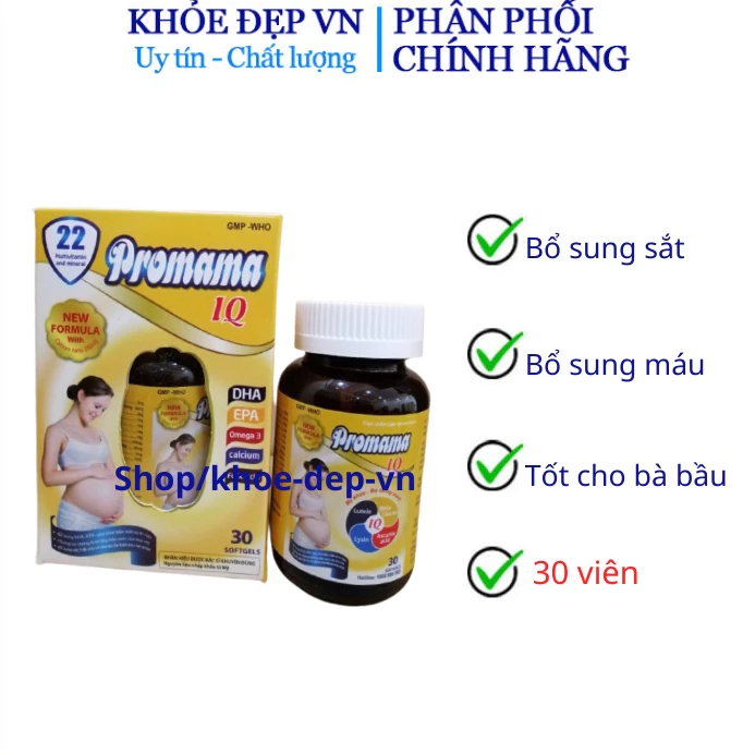 Vitamin Cho Mẹ Bầu Promama IQ- Hộp 30 viên bổ sung vitamin và dưỡng chất cần thiết cho phụn nữ mang thai