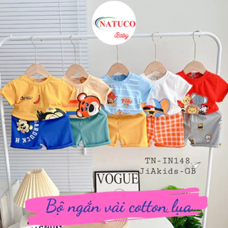 [Bé 0-8 tuổi] Bộ Cộc Tay MINKY MOM 8-27 kg,Vải Cotton lụa Mềm Mịn, Áo Cổ Tròn Phối Quần Màu TN-IN148