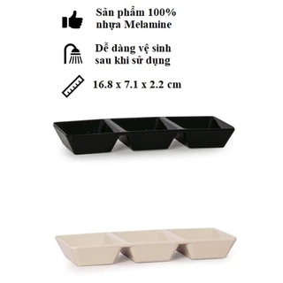 Chén đựng nước chấm, gia vị 3 ngăn nhựa Melamine màu đen/nâu